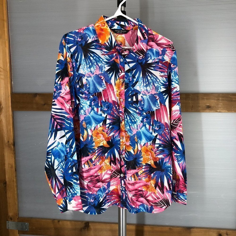 Tango MANGO CANADA Tropical Multicolour Button Down‎ Blouse Sz L